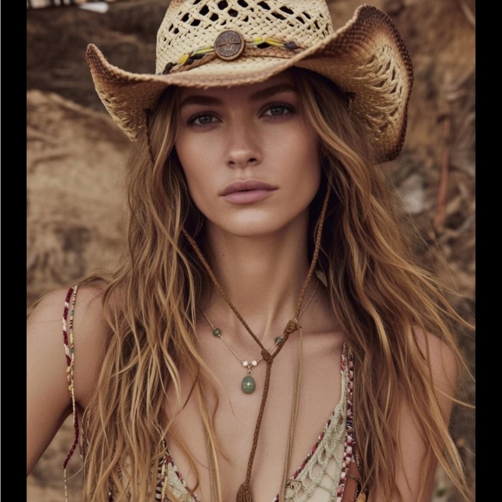 Free People Choker Cross Necklace layered stone green western boho chain drop